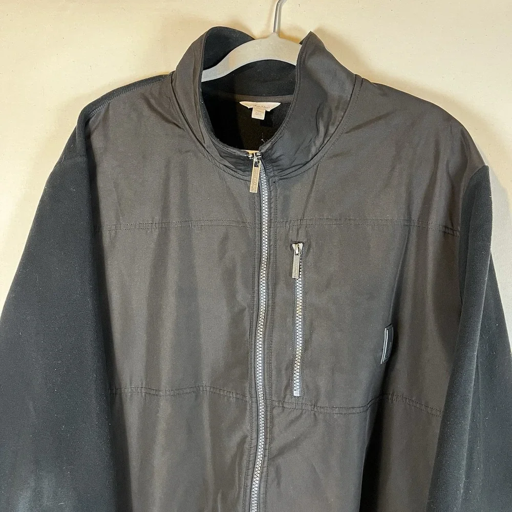 Calvin Klein Fleece Jacket Mens Size 2X Black Dark Brown Full Zip Long Sleeves